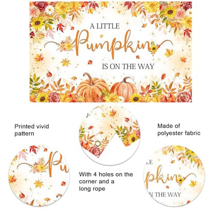 Mocsicka Pumpkin Baby Shower Backdrop A Little Pumpkin is On The Way Backdrop Banner Fall Pumpkin Autumn Maple Leaves Baby Shower Decorations Photo Booth Props 70.8x43.3(inch)