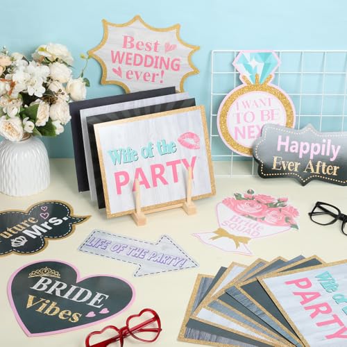 Feifeiya 24 Designs Wedding Photo Booth Props Double Sided Wedding Marriage Parties Decorations 8” x 10” Waterproof Cardstock DIY for Bridal Shower Bachelorette(Champagne Gold) - color: Champagne Gold