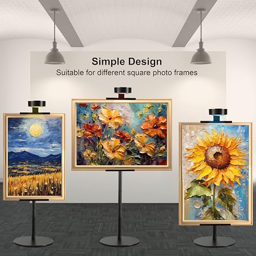 Adjustable Desktop Photo Frame Stand with Magnetic Wall Painting Light, Holds Picture Frames up to 30 Inch,with Rechargeable Battery,Metal Vertical Stand with 3 Color Temperature & 13RGB Poster Lights, for Displaying Picture Frames, Artworks (1 Pack,Black