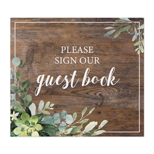 Lush Greenery Please Sign Our Guestbook Sign / 8" x 9" Flat Rustic Faux Wood Wedding Guest Signature Sign/Modern Floral Plastic Table Top Plaque/Made In The USA - color: Lush Greenery, style: Guestbook