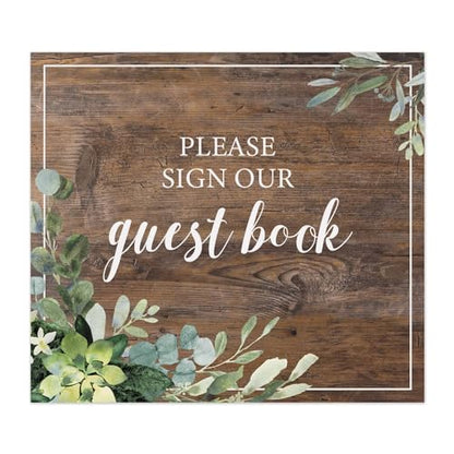 Lush Greenery Please Sign Our Guestbook Sign / 8" x 9" Flat Rustic Faux Wood Wedding Guest Signature Sign/Modern Floral Plastic Table Top Plaque/Made In The USA - color: Lush Greenery, style: Guestbook