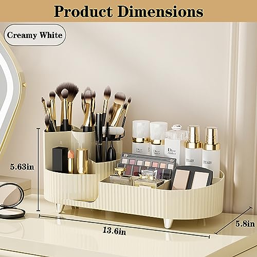 Rotating Makeup Organizer for Vanity with Brush Holder, Cosmetic Makeup Storage Organizer, Large Spinning Makeup Skincare Organizer, Countertop Makeup Perfume Organizer, Lotions Display Case Ivory - color: Ivory
