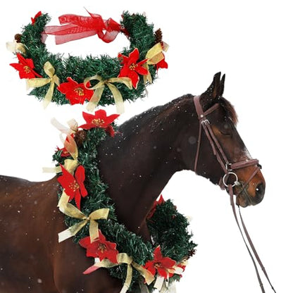 Dingion Christmas Wreath Horse Christmas Horses Neck Garland 16.9 Inches Artificial Outdoor Garland Horse Costume Rustic Farmhouse Decor for Xmas Holiday Party Parades Supplies(Poinsettia Style) - style: Poinsettia Style