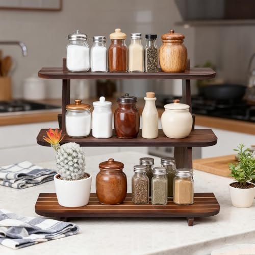 Wooden Display Stand, Tiered Cupcake Stand, 3 Tier Display Stand Riser, Rustic Risers Dessert Table Display Shelf Spice Rack Organizer Holder, Cologne Stand Perfume Organizer Stand - color: Walnut-L