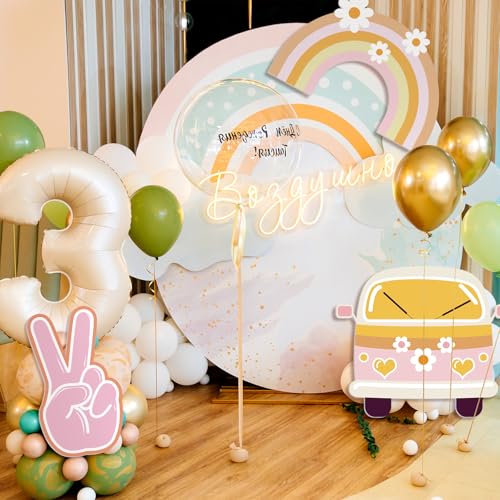Soulchen 3 Pcs 24 Inch Large Hippie Photo Booth Props Retro Groovy Birthday Party Decorations Boho Bus Peace Sign Hand Rainbow Daisy Frame Backdrop for 60s 70s Hippie Party Supplies - style: Hippie