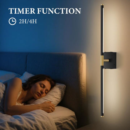 SAIMAND Wall Sconces Set of Two Battery Operated, Wireless USB Rechargeable Wall Lights with Remote, 8000mAh Dimmable LED 3 Color Dimmable Living Room for Bedroom,Hallway,Picture Lamp (30in Black) - color: Black+gold