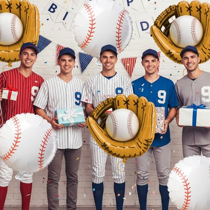Biapian Baseball Balloons Foil, 18 Inch Round Baseball and Glove Balloon, 6 Pcs Large Sports Balloons Helium for Boys Men Baseball Party Decorations Birthday Party Sports Theme Party Supplies - style: Baseball