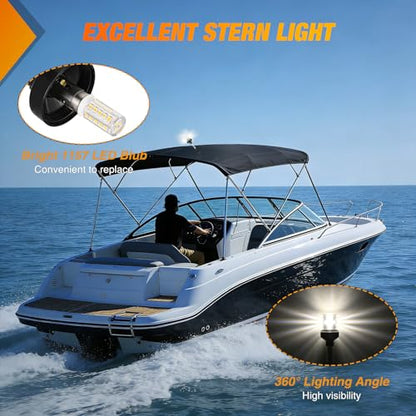 Nilight Marine Boat Stern Light 9Inch White Fold Down Anchor Lights 12V 24V Waterproof 360° Lighting Navigation Lamp for Fishing Sailboat Yacht Pontoon Speedboat Dinghy - color: 9Inch Boat Stern Light