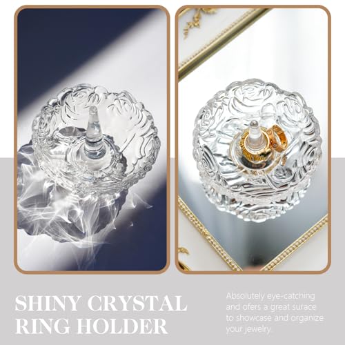 H&D HYALINE & DORA 4”Clear Crystal Ring Holder,Round Glass Ring Dish,Jewelry Rack Ring Holder for Wedding,Jewelry Display Gifts for Mom Wife Girlfriend - color: Round