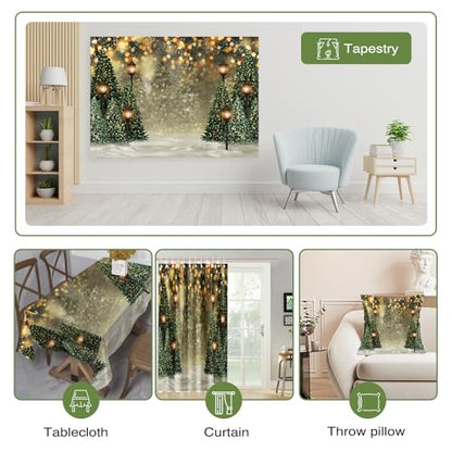 Mocsicka 7x5ft Winter Christmas Tree Backdrop Glitter Bokeh Winter Snow Forest Trees Photography Background Family Christmas Holiday Wall Decorations Photo Props - size: 7x5ft