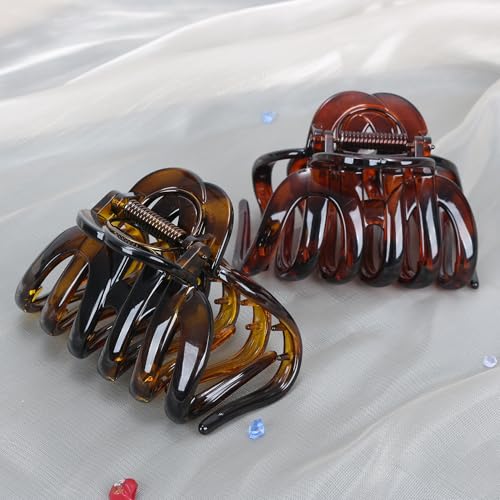 Octopus Hair Claw Clips for Thick Hair 3.6" Large Octopus Claw Clips for Women's Long Hair (2 Pcs, Brown&Dark Red) - color: Octopus glossy-2