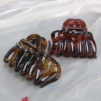 Octopus Hair Claw Clips for Thick Hair 3.6" Large Octopus Claw Clips for Women's Long Hair (2 Pcs, Brown&Dark Red) - color: Octopus glossy-2