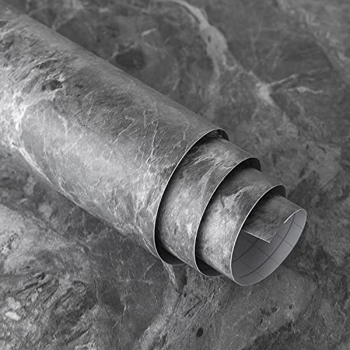 BAYYA Grey Marble Granite Textured Contact Paper for Countertops Gray Self Adhesive Wallpaper Peel and Stick 16"x197" Waterproof Furniture Stickers Vinyl Wall Covering for Office Apartment Removable - color: Rock Grey, size: 16" x 197"