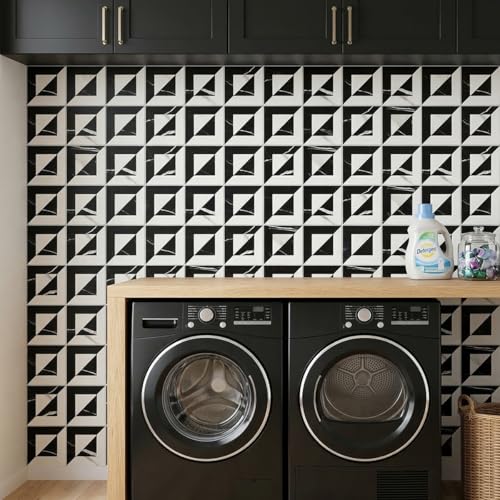 10-Sheets Stunning 3D Visuals Peel and Stick Backsplash Mosaic Tiles, PVC Stone Look,Heat Resistant Stick on Tiles for Kitchen Wall, Bathroom, Laundry Room (Black Marquina + White Marble) - color: Black Marquina + White Marble