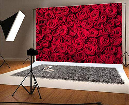 Laeacco 7x5ft Red Roses Background Vinyl Photography Background Blossoms Roses Wall Texture Lovers Girls Children Kids Photos Video Studio Props - size: 7x5ft