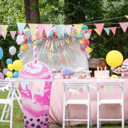 Jetec 5 ft Bubble Tea Cardboard Cutout Stand up Life Size Boba Tea Party Decoration Ice Cream Pearl Milk Photo Props Backdrop for Summer Pool Beach Baby Shower Wedding Birthday Party Supply - size: 5 feet, style: Pearl Milk Tea