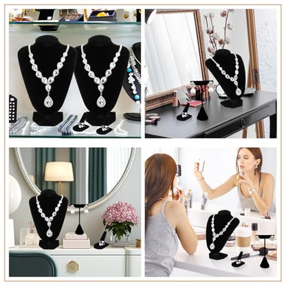 Wenqik 3 Pcs Velvet Jewelry Display Set Velvet Necklace Bust Holder T Shape Earring Stand Ring Finger Jewelry Holder, Black - color: Black