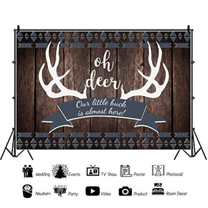 Haoyiyi 5x3ft Oh Deer Boy Baby Shower Gray Rustic Wood Backdrop Our Little Buck is Almost Here Burlap Photography Background Boys Girls Newborn 1st Birthday Decoration Photo Booth Props Banner