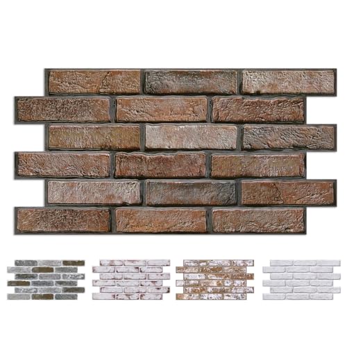 COMSTICKC 3D Brown Faux Brick Wall Panel Peel and Stick Wall Covering, 12 Pcs of 22.8" x 11.8", Not Real Brick, UrltraLight PVC Self Adhesive Brick Decorative Tile Interior, Covers 22.48 sq.ft - color: Reddish-Brown