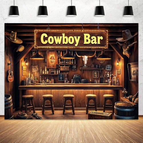 5X3ft Western Cowboy Bar Backdrop Party Decorations Country Vintage Wild West Saloon Rodeo Photography Background Cowboy Cowgirl Baby Shower Birthday Party Decor Banner Photoshoot Supplies - color: western 01, size: 5X3FT