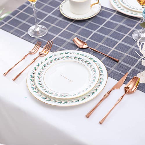 Lemeya 20-Piece Rose Gold Silverware Set for 4,Modern 18/10 Stainless Steel Flatware Set,Unique Rustic Cutlery Utensils Set,Spoon and Fork Set for Home, Restaurant,Mirror Polished,Dishwasher Safe - color: Rose gold 20 Pieces Set with Dessert Spoon