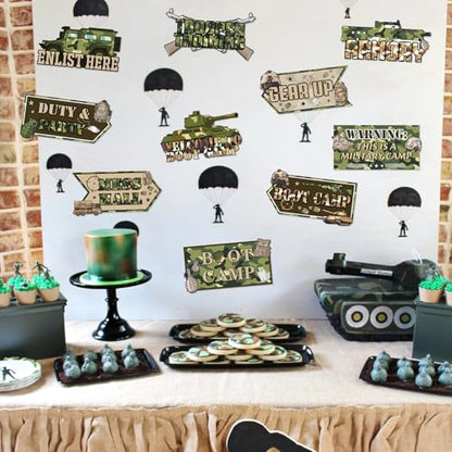Hooqict 20 Pieces Army Party Sign Camouflage Military Birthday Party Decorations Directional Signs for Boys Men Camo Army Retirement Decorations Welcome to Boot Camp Party Supplies - style: Army