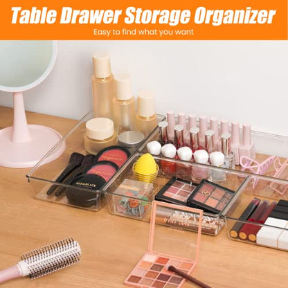 12 Pack Clear Plastic Drawer Organizer Set, Acrylic Non Slip Non Cracking Kitchen Drawer Storage Tray Large Size Divider, Multifunctional Storage for Cosmetics, Bathroom, Tools, Kitchen and Office - size: 12 PACK