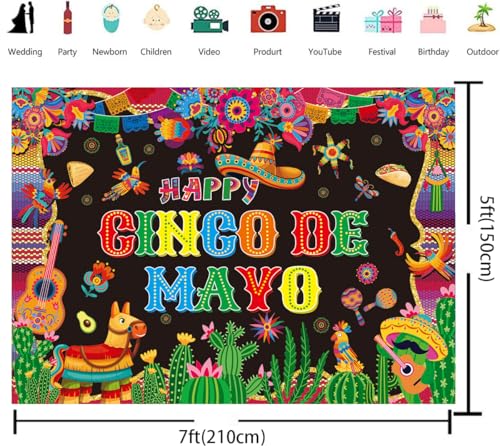 Cinco De Mayo Banner Backdrop 7x5FT Mexican Fiesta Photography Background Mexican Theme Party Decorations Supplies Photo Props - size: 7x5FT：84'x60'