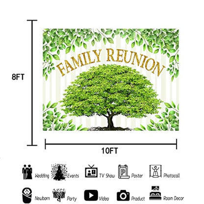 Family Reunion Backdrop, Family Tree Members Theme Photo Backdrop Vinyl 10x8ft Green Tree Family Gather Welcome Party Photography Backdrops Rod-Pocket Props, BJLSGU97 - size: 10x8ft