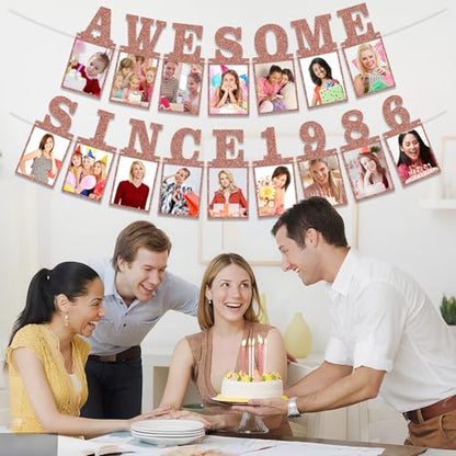 Pre-strung Awesome Since 1986 Photo Banner Birthday Decorations for Women- Pink Rose Gold Glitter 40th Birthday and Anniversary Decorations Party Supplies - style: Pink Rose Gold 40th
