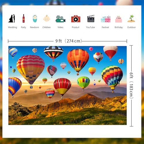 Hot Air Balloon Backdrop Bridal Wedding Rainbow Sky Colorful Mountain Photography Background Baby Shower Children's Adult Birthday Party Decoration Supplie Portrait Photo Studio Props 9X6ft - size: 9x6ft