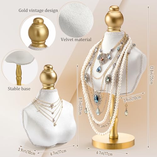 AceOrbit 2 Pcs Vintage Velvet Necklace Display Stand Mannequin Velvet Jewelry Necklace Holder Elegant Decor for Wedding Jewelry Selling Trade Shows(White,13.8 and 6.7 Inches) - color: White, size: 13.8 and 6.7 Inches