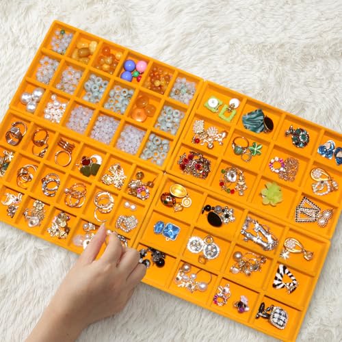 Set of 8 Stackable Velvet Jewelry Trays Organizer Jewelry Display Storage Box Dresser Drawer Organizer for Earring Necklace Bracelet Ring Accessary - color: Yellow, size: 8 Pcs