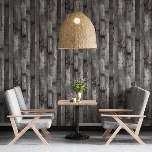 Peel and Stick Wood Wallpaper Grey/Black Vinyl 17.3"×200" Contact Paper Self Adhesive Thick Waterproof Self Adhesive for Cabinets liveroom - color: Grey/Black, size: 17.3" x 200"