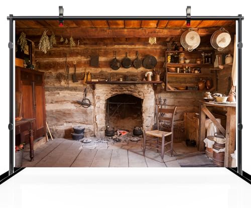 12x8ft Rustic Kitchen Backdrop Rustic Old Rural Farmhouse Interior Homestead Western Antique Inn Restaurant Room Fireplace Background Kids Adults Portrait Photo Studio Props - size: 12x8FT