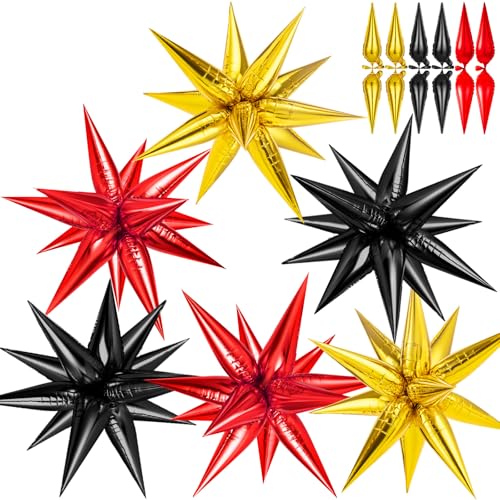 Red Black and Gold Star Balloons, 72 Pcs Large Mylar Explosion Balloons, 12 Point Spike Foil Cone Balloon for New Year, Birthday, Graduation, Anniversary, Movie Night, Party Decoration - color: Black, Gold, Red, 26 Inch