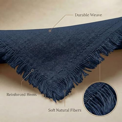ACCENTHOME Navy Cotton Linen Napkin Set of 12 18x18 inch Dinner Napkins - Washable Soft Premium Hotel Quality Reusable Hemmed Edges Napkins Perfect Table Linens for Family Dinners, Weddings - color: 09 - Navy, size: 18"x18" - Pack of 12