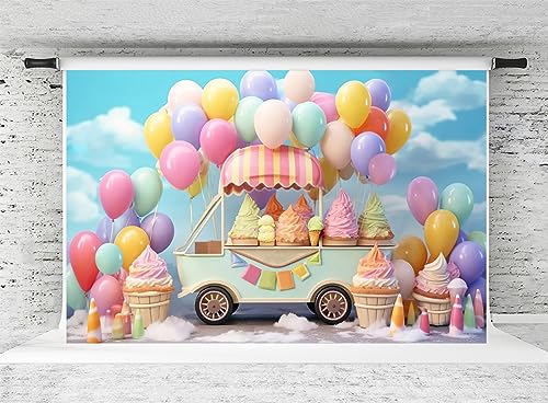 Kate Ice Cream Backdrop Rainbow Ballon Birthday Party Decoration Background Chilldren Photoshoot Props, 10x6.5ft - size: 10x6.5ft