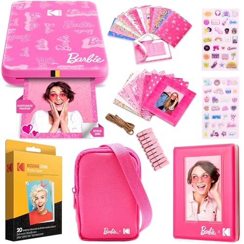 Kodak x Barbie Step Slim Wireless Instant Portable Photo Mobile Printer Gift Bundle (Signature Style)+ Barbie Camera Case, Photo Album, Sticker & Hanging Frames, 50 Stickers + Zink Paper (20 Sheets) - color: Barbie Signature, style: Starter Bundle