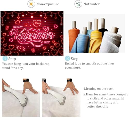 Valentines Banner Backdrop 7x5FT Red Glitter Heart Neon Valentine's Day Photography Background Valentines Theme Party Decorations Photo Props
