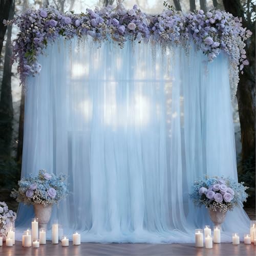 10x10 Blue Tulle Backdrop Curtains for Parties, Sheer Backdrop Curtain Wedding Photo Background Drapes for Baby Shower Photography Birthday Party - color: Baby Blue, size: 10x10ft