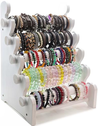 5-Tier Wooden Bracelet Holder – Portable Jewelry Display Stand for 120-150 Bangles & Scrunchies – for Vendors, Retail Stores, Craft Shows & Home Storage (white) - color: white