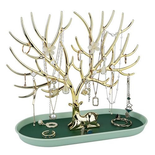 MORE&LESS Antlers Jewelry Display Stand,Gold Deer Hanging Organizer for Ring Earrings Necklace Bracelet - color: Gold
