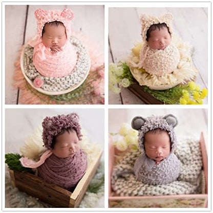 Newborn Baby Photography Props Outfits Photoshoot Photos Hat Long Ripple Wrap Set for Boys Girls Photography - color: Ginger Yellow