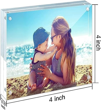 HELPLEX 5 Pack 4x4 Acrylic Picture Frames, 20mm Thicker Frameless Clear Frame Double Sided Magnetic Frame, Free Standing Desktop Display Stand Acrylic Frames - size: 4x4(5 PACK)