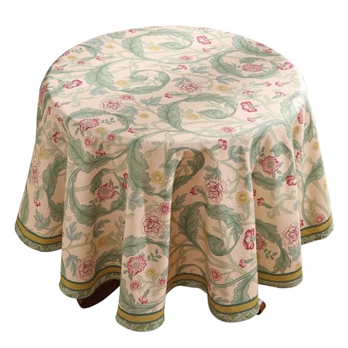patdrea Designer Vintage Green Round Tablecloth,Linen Leaves Floral Pattern Table Cloth,Decor Table Cover for Kitchen Dining Christmas,Tea Party,Thanksgiving,Tea Party,Diameter 67"-Cecilia a - color: Cecilia a, size: 67" (Round)