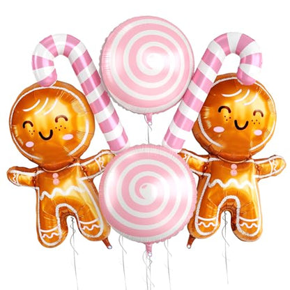 Biapian Christmas Balloons Decorations, Large Gingerbread Man Balloons Foil Pink Candy Cane Balloon Helium for Christmas Baby Shower Holiday Xmas New Year Birthday Party Decorations Supplies - style: Pink Xmas
