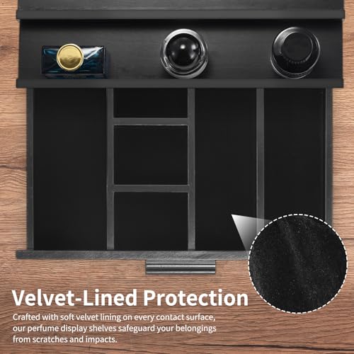 Perfume Organizer for Men, 3 Tier Wood Perfume Display Stand with Velvet Lining Drawer and Hidden Compartment for Watch,Jewelry,Perfume Display Risers,A Gift for Men (Black) - style: 3 Tier - Black