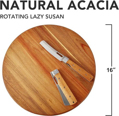 Acacia Wood Lazy Susan Wood Turntable Tray Cabinet Organizer, 16" - size: 16"-wood