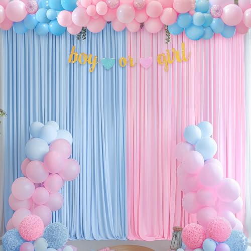 Pink Blue Backdrop Curtains for Gender Reveal Boy or Girl Parties Wrinkle Free Photo Curtains Backdrop Drapes Fabric Decoration for Birthday Party Baby Shower 5ft x 7ft,2 Panels - color: Pink Blue, size: 10FTx7FT (W5'xH7', 2 Panels)